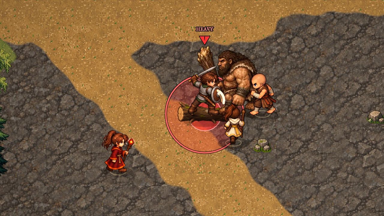 A party of four fights a hill giant in the Ironhold Glens